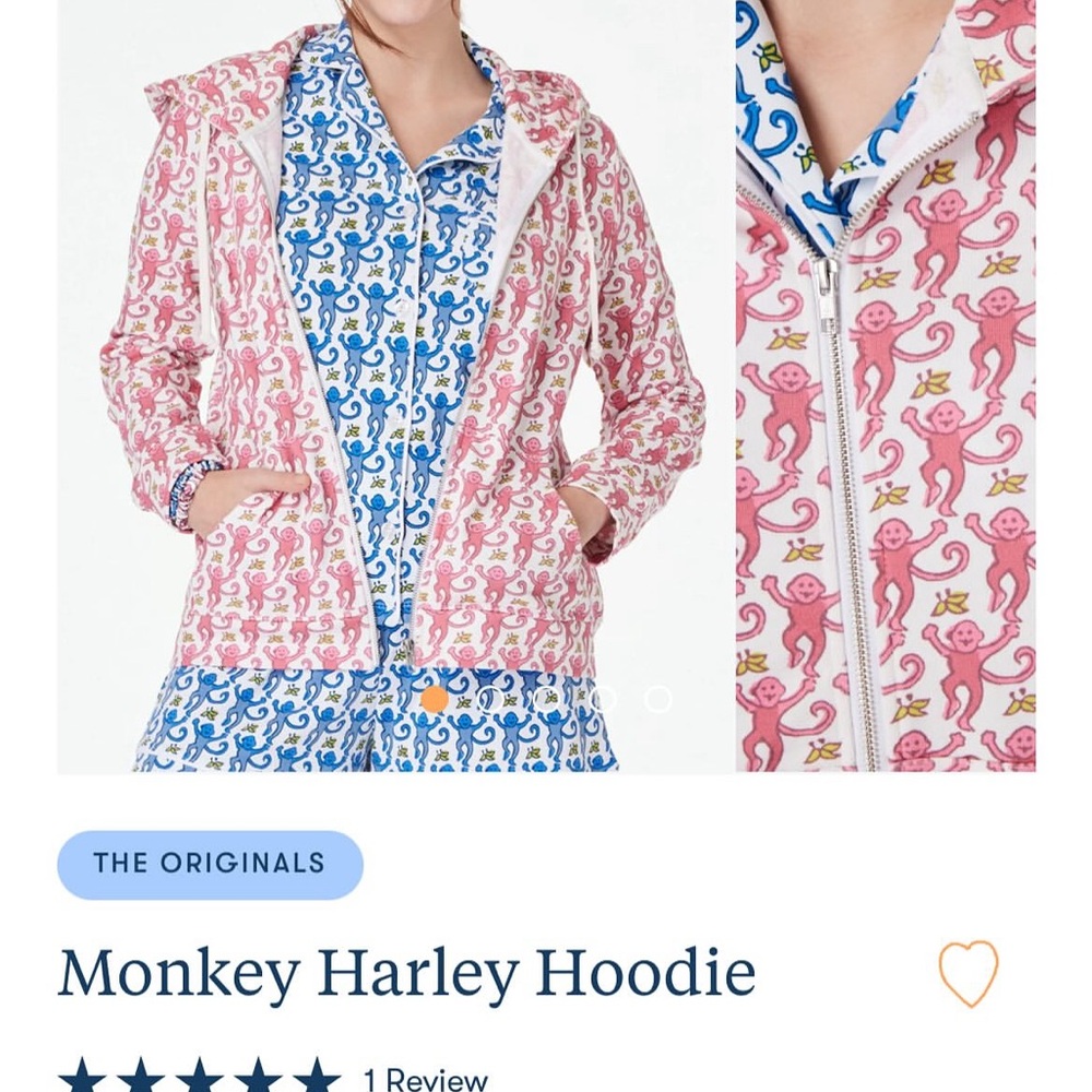 Roller Rabbit Pink and White Monkey Print Hoodie